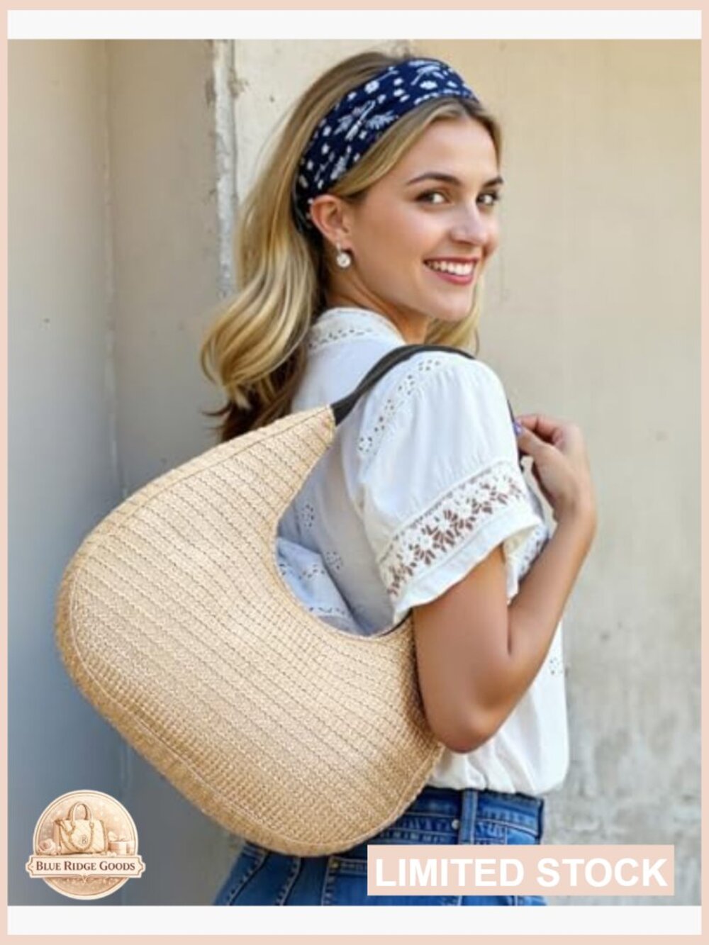 Hobo Crescent Straw Handbag Summer Beach Tote Satchel Adjustable Strap - Picture 2 of 7